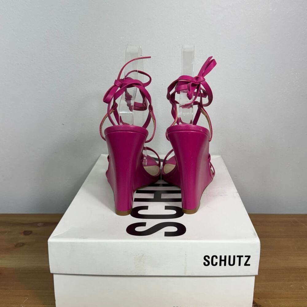New Schutz Deonne Nappa Leather Wedge Sandals in Hot Pink Women's Size 8.5 - Picture 6 of 8